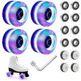 LED Light Up Roller Skate Wheels with Bearings 4 Pack Cool Lighting-up Skating Wheels for Double Row Skating 32mm x 58mm