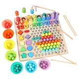 Wooden Beads Fishing Game Toys for Children Shape Color Cognition Wooden Board Clip Ball Puzzle Early Educational Toys Gift