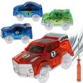 CIVG 4Pcs Glow in The Dark Race Car Toy Light Up Tracks Cars Toy with 5 LED Light Battery Powered Car Model Toy for Most Tracks for Kids Boys Aged 3 4 5 6 7 8