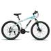 26 MTB Mountain Bike 21 Speed Shimano 17 Frame Suspension Fork and Dual Disc Brake Hardtail Bicycle for Mens Womens Stainless Steel Frame -White & Black & Blue BK1073IQ