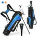 Gymax 28 Portable Junior Complete Golf Club Set for Kids Age 8+ Set of 5 Blue