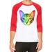 Unisex Rainbow Cat B811 White/Red C5 3/4 Sleeve Baseball T-Shirt Small