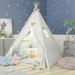 Foldable Canvas Teepee Tent for Girls & Boys Kids Teepee Play Tent Indoor Outdoor White