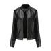 Tejiojio Coats Clearance Women s Slim Leather Stand Collar Zip Motorcycle Suit Belt Coat Jacket Tops