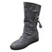 iOPQO Women s Mid-Calf Boots Women s Wedge Heel Lace-up Motorcycle Boots Mid-Tube Rider Boots Shoes Women s Wedge Lace-Up Biker Boots Grey 41
