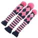 Golf Knit 3pcs Headcover Set Vintange Pom Pom Sock Covers 1-3-5 Pink & White New