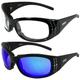 2 Pairs of Global Vision Marilyn-2 Plus Women s Padded Motorcycle Riding Sunglasses Bling Black Frames with Clear & G-Tech Blue Mirror Lenses