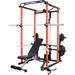 RitFit 1000LB Capacity Power Cage Rack with Lat pull down Adjustable Weight Bench 7ft Olympic Barbell 230lb Rubber Weight Plates & Free Barbell Clamps