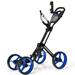 Gymax 4 Wheels Folding Golf Push Cart W/ Adjustable Handle Foot Brake Blue