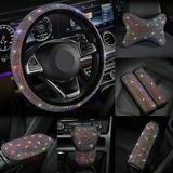 Walbest Bling Car Interior Accessories for Women Bling Steering Wheel Cover Seat Belt Shoulder Pad Rhinestones Glitter Gear Shift Cover Rhinestone Center Console Cover Shift Cover (1Pc)