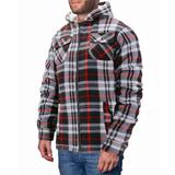 Men s Casual Soft Warm Fleece Sherpa Lined Plaid Pattern Zip Up Hoodie Jacket (White/Red 5XL)