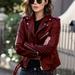 Women Motorcycle Jackets Long Sleeve Cropped Coat Casual Lapel Jacket Fashion Faux Leather Jacket