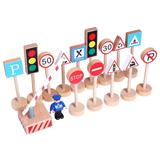 16Pcs Wooden Traffic Signs Playset Colorful Traffic Signs Lights Playset Street Road Traffic Signs Model Road Construction Traffic Sign Set Children Educational Toy Set for Kids Birthday Gift