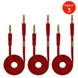 3.5mm Premium Auxiliary Audio Flat AUX Cable for Headphones iPods iPhones iPads Home / Car Stereos and More (Red) 3 feet - Pack of 3