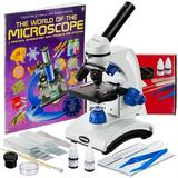 AmScope 40X-1000X Dual Light Glass Lens Metal Frame Student Microscope with Slides Tools and Book New
