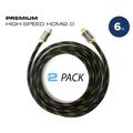 QualGear 6 Feet - 2 Pack HDMI Premium Certified 2.0 cable with 24K Gold Plated Contacts Supports 4K Ultra HD 3D 18Gbps Audio Return Channel Ethernet (QG-PCBL-HD20-6FT-2PK) Black/Gold