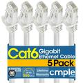 Cmple - [5 PACK] 5 Feet Cat6 Ethernet Cable 10 Gigabit Network Cord Cat6 Cable Cat6 Cable Ethernet Patch Cable Computer LAN Internet Cable with Snagless RJ45 Connectors Modem Wire - White