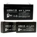 3x Pack - Compatible B & B BATTERY BP1.2-6 Battery - Replacement UB613 Universal Sealed Lead Acid Battery (6V 1.3Ah 1300mAh F1 Terminal AGM SLA) - Includes 6 F1 to F2 Terminal Adapters