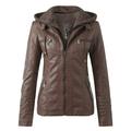 TAIAOJING Jackets For Women Tops Zip Coat Belt Collar Leather Slim Suit Stand Coat Motorcycle Coat