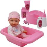 Baby Doll Bath Set with Bathtub & Playtime Accessories â€“ Gift Pack with 12â€� Doll Tub Pretend Pacifier Plastic Potty & More â€“ 8pc Pink Play Kit Ages 3+