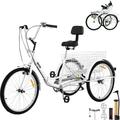 VEVOR Foldable Adult Tricycle 24 Wheels 7-Speed Trike 3 Wheels Colorful Bike with Basket Portable and Foldable Bicycle for Adults Exercise Shopping Picnic Outdoor Activities White