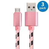 3x Afflux 10FT Micro USB Adaptive Fast Charging Cable Cord For Samsung Galaxy S3 S4 S6 S7 Edge Note 2 4 5 Grand Prime LG G3 G4 Stylo HTC M7 M8 M9 Desire 626 OnePlus 1 2 Nexus 5 6 Nokia Lumia Rose Gold