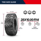 OBOR 28x10R14 28X10x14 Brawler UTV Tires 10 Ply Front/Rear Radial Tires for UTV SxS Tires