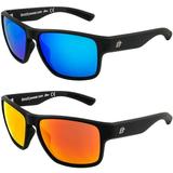 Birdz Glide Sunglasses Fashion Retro Scratch Resistant Lightweight Black Square Frame Blue and Red Mirror Lens