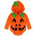 Baby Boy Girl Halloween Costumes Newborn Long Sleeve Hooded Pumpkin Romper Jumpsuit