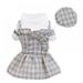 Popvcly Dog Ruffle Plaid Dress with Cap Set for Small Dogs Cats Girl Cute Princess Dog Dresses Spring Summer Puppy Bunny Rabbit Clothes Chihuahua Yorkies Pet Outfits Gray S