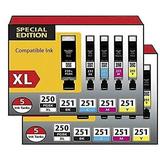 Inkjetsclub Compatible Replacement for Canon PGI250 XL & CLI251 XL Combo Pack Printer Ink Cartridges - Works Great with Canon PIXMA MX922 MG5520 MG7520 and More Printers (10 Pack Canon PGI 250 Ink)