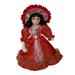 30cm Gentle Porcelain Female Doll People Figure with Black Curly Hair Accs Red