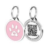 Pet Dwelling 2D QR Code Pet ID Tag - Dog Tags - Cat Tags - Online Pet Profile - Instant Email Alert - Scan Tag GPS Location(Pink Paw)