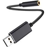 Usb Audio Adapter Usb To 3.5Mm Audio Jack Adapter Usb External Sound Card Audio Adapter With 3.5Mm Headphone And Microphone Jack(Black/20Cm)