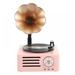 Vintage Trumpet Bluetooth Speakers Pink Creative Vinyl Record Player Mini Bluetooth Record Player Bass Enhancement Loud Sound The Best Gift for Children