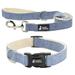 Fuzzy Friends Dark Blue Hemp Dog Collar and Leash. Chemical free and environment friendly for dogs with sensitive skin or allergies. Made of sustainable hemp with no harsh dyes or chemicals