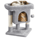 Easyfashion 2-Level Cat Tree Kitten Condo House with Plush Perch Light Gray