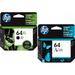 HP 64XL Black and 64 STD Tricolor color Ink Cartridge Combination (N9J92AN + N9J89AN)