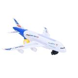 PlayWorld All Aboard! Bump and Go Electric Air Bus A380 Kids Action Airplane - Model Plane with LED Lights and Sounds - Changes Direction On Contact - Blue