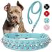 Fovien Dog Collar with Leash Durable Rivet PU Leather Dog Collars for Pit Bull Spiked Studded for Small Medium Large Dog
