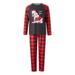 Gureui Family Matching Christmas Pajamas Sets Long Sleeve Round Neck Dog Print Tops + Elastic Band Plaid Pants/ Long Sleeve Jumpsuit Sleepwear