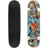 golden dragon and carp fish which is trying to reach the top of Outdoor Skateboard Longboards 31 x8 Pro Complete Skate Board Cruiser