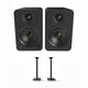 Kanto YU4MB 140W Bookshelf Speakers with Bluetooth - Matte Black (Pair) with Kanto SP26PL 26 Fixed-Height Stands for Bookshelf Speakers - Black (Pair) (2022)