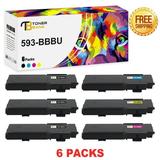 Toner Bank 6-Pack Compatible Toner for Dell 593-BBBU 593-BBBT 593-BBBS 593-BBBR Color Laser Printer C2660dn C2665dnf Printer Replacement Toner Ink 3x Black Cyan Magenta Yellow