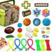 Sensory Toys Set Donerton 34pcs Relieves Stress and Anxiety Fidget Toy for Children Adults Hand Toys Soybean Squeeze Flippy Chain Sensory Rings Marble and Mesh Party Toys Toy with Storage Box