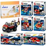 SlubanKids Fire Truck Fire Jeep Bucket Truck Fire Boat Helicopter with Gas Station Building Blocks Set 653 Pcs & Coloring Play Mat with 12 Markers
