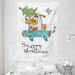 Christmas Wall Hanging Tapestry Blue Vintage Car Dog Driving with Santa Costume Cute Xmas Bird Tree and Gift Present Bedroom Living Room Dorm Decor 60W X 80L Inches White Multi by Ambesonne