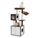 All-in-One Multi-Functional Cat Tree Modern Wood Cat Tower with Cat Washroom Litter Box House Cat Condo Top Perch Large Hammock and Scratching Post Brown - as pic