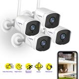 Hugolog 2K (4MP) Outdoor Security Cameras Bullet Cameras with Motion Detection IP66 Weatherproof Message Alert Two-Way Audio Micro SD / US Cloud Storage (4 Packs)