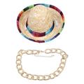 Frcolor Dog Hat Cat Straw Sombrero Costume Cap Pet Mexican Puppy Summer Chain Collar Mini Sunglasses Headwear Outfits